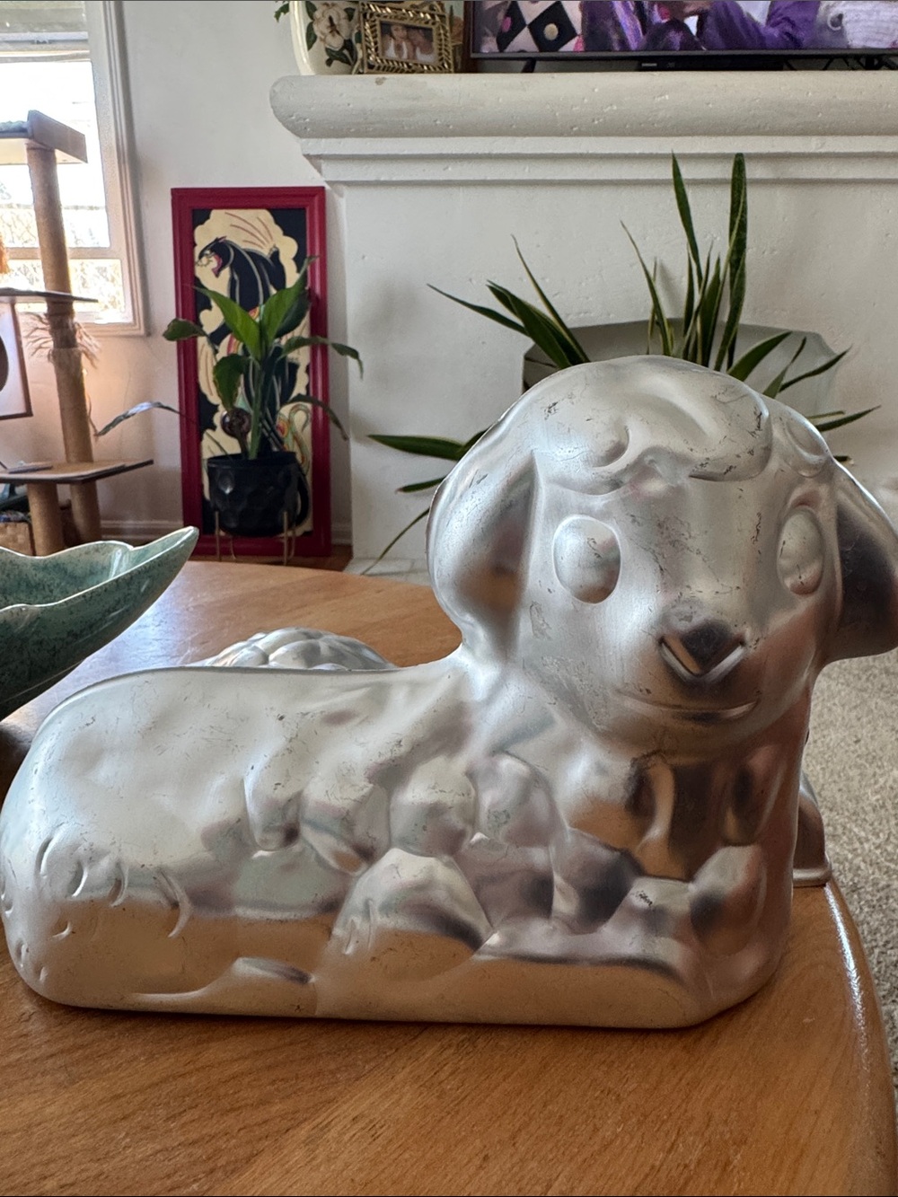 Mid Century inspired Silver Bunny Cake Mold - Vintage Style Home Art